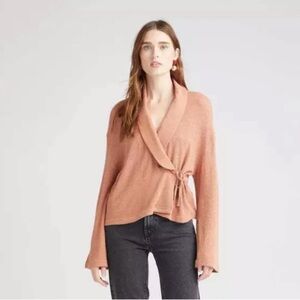 Anthropologie Richer Poorer Bounce Knit BrownWrap Top Sweater Cardigan Small